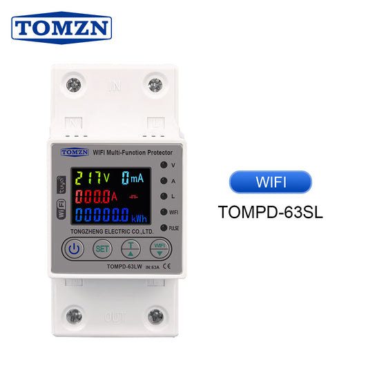 TOMZN 63A (WIFI & Non-WIFI) Smart Switch TUYA Energy Meter Kwh Metering Circuit Breaker Timer with voltage current and leakage protection