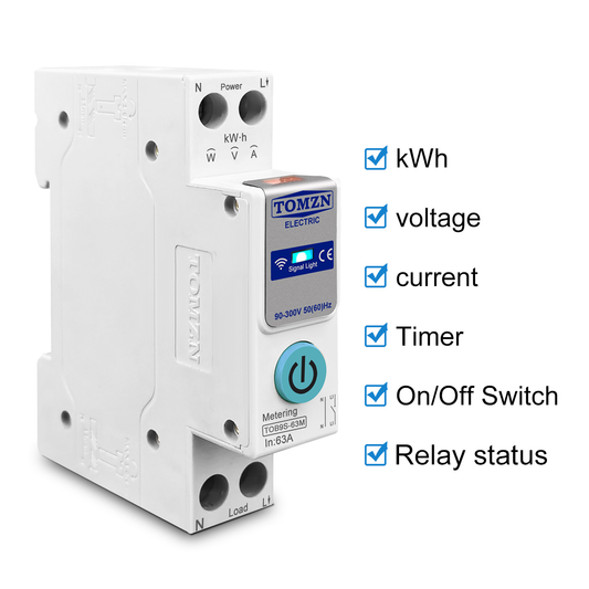 TOMZN 1P+N WIFI Smart Switch Energy Meter Kwh Metering Monitoring Circuit Breaker Timer Relay MCB TUYA SmartLife 63A