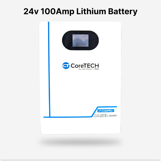 CoreTech 24v 100Ah (2.5KW) Lithium-Ion LiFePo4 Battery