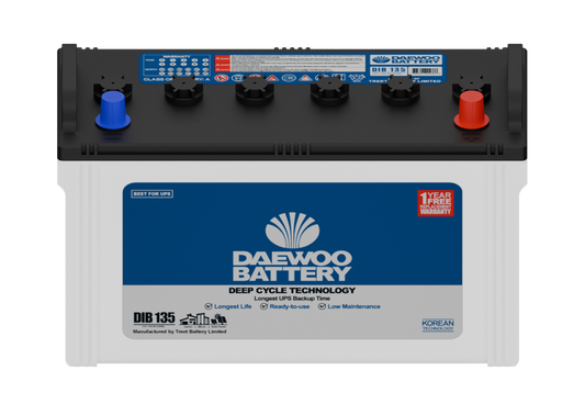 Daewoo DIB-135 (12v 100Ah) Tubular Battery for UPS/Solar with 12 Months Brand Warranty