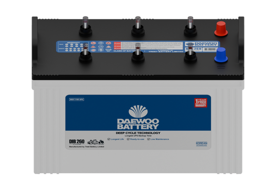 Daewoo DIB-260 (12v 220Ah) Tubular Battery for UPS/Solar with 12 Months Brand Warranty
