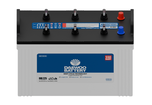 Daewoo DIB-225(12v 200Ah) Tubular Battery for UPS/Solar with 12 Months Brand Warranty