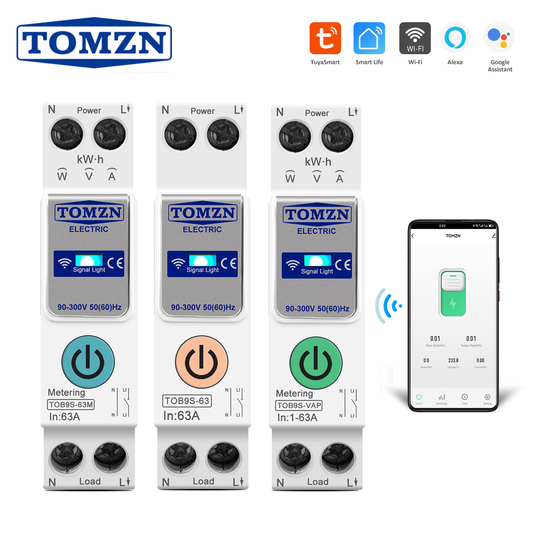TOMZN 1P+N WIFI Smart Switch Energy Meter Kwh Metering Monitoring Circuit Breaker Timer Relay MCB TUYA SmartLife 63A